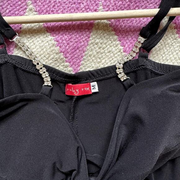 VTG Y2K Ruby Rox Banded Bottom Black Dress Women's Size Medium - Picture 4 of 5